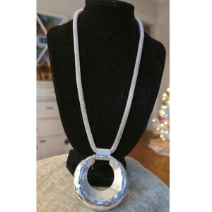 Silvertone Snake Chain Medallion Necklace Vintage Statement with Extender